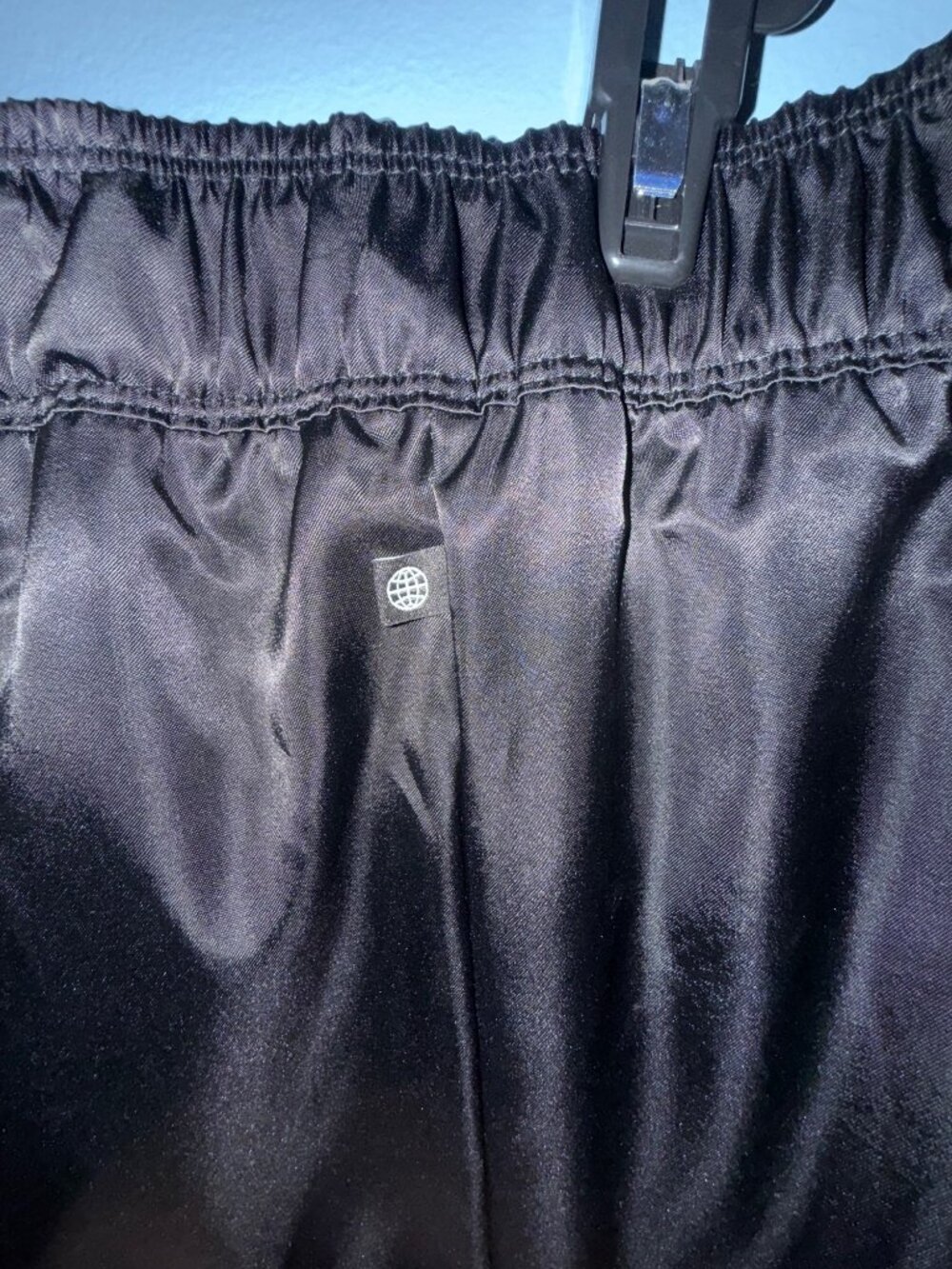 ADIDAS Womens L BLACK Satin Wide Leg Cargo Pants Ruched Front Utility Streetwear - Picture 8 of 10